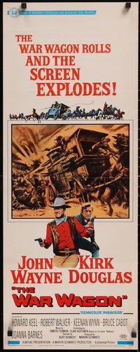 7r0742 WAR WAGON insert 1967 cowboys John Wayne & Douglas, western armored stagecoach art!