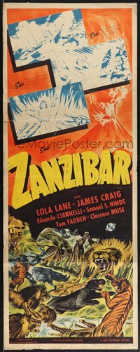 7r0746 ZANZIBAR insert 1940 sexy Lola Lane & Craig, erupting volcano + animal art, ultra rare!