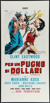 7r0651 FISTFUL OF DOLLARS Italian locandina R1970s different artwork of generic cowboy by Symeoni!