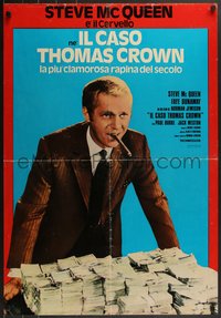 7r0169 THOMAS CROWN AFFAIR Italian 26x38 pbusta R1974 great image of Steve McQueen and lots of cash!