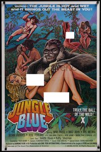 7r0486 JUNGLE BLUE 25x38 1sh 1978 Holmes in ape suit giving banana to sexy naked woman, ultra rare!