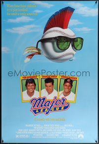 7r0514 MAJOR LEAGUE 1sh 1989 Charlie Sheen, Tom Berenger, wacky art of baseball with mohawk!