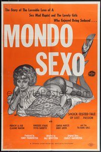 7r0524 MONDO SEXO 25x38 1sh 1967 story of the loveable love of a sex mad rapist & his victims, rare!