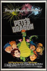 7r0544 PETE'S DRAGON 1sh 1977 Walt Disney, colorful art of cast headshots & dragon by Paul Wenzel!