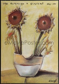 7r0282 1990 HOMMAGE A VINCENT Polish 26x37 1990 Vincent van Gogh's sunflowers by Stasys, rare!