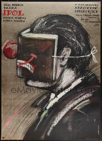 7r0293 IDOL Polish 27x37 1984 great Andrzej Pagowski art of man with wild mask!