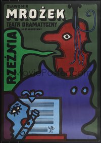 7r0304 RZEZNIA stage play Polish 25x35 1970s wild artwork by Jan Mlodozeniec, rare!