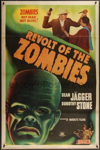 7r0566 REVOLT OF THE ZOMBIES 1sh R1947 cool artwork, they're not dead and they're not alive!