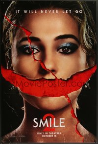 7r0589 SMILE 2 teaser DS 1sh 2024 disturbing image of Naomi Scott, it will never let go, rare!