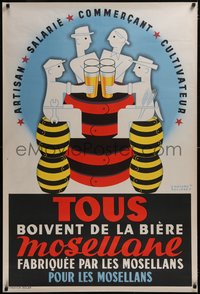 7r0003 TOUS BOIVENT DE LA BIERE MOSELLANE seated style 32x47 French advertising 1950 Bollaert, ultra rare!