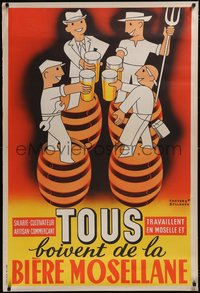 7r0002 TOUS BOIVENT DE LA BIERE MOSELLANE standing style 32x47 French advertising 1950 Bollaert, ultra rare!