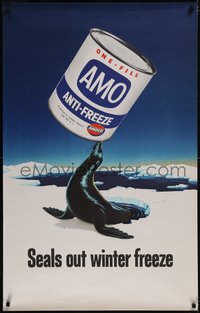 7r0004 AMOCO 28x44 advertising poster 1940s art of seal balancing can in Arctic, ultra rare!