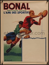 7r0170 BONAL GENTIANE-QUINA 24x32 French advertising poster 1950s Lemmel rugby art, ultra rare!