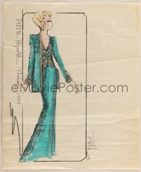 7r0748 DEBBIE REYNOLDS signed 14x17 costume drawing 1994 by Thalians Ball gown designer Ret Turner!