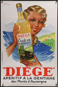 7r0005 DIEGE 32x47 French advertising poster 1930s Le Monnier art of woman & bottle, ultra rare!