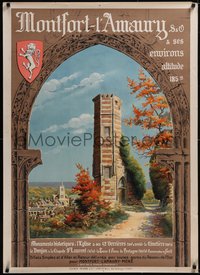 7r0001 MONTFORT L'AMAURY 30x41 French travel 1920s Delville, Saint Peter's Church, ultra rare!