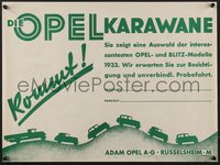 7r0764 OPEL 17x22 German advertising poster 1933 art of cars, test drive, ultra rare!