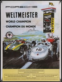 7r0018 PORSCHE 30x40 German special poster 1960 Strenger art, timing tower, Weltmeister, ultra rare!