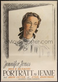 7r0241 PORTRAIT OF JENNIE Swedish 1950 different art of pretty ghost Jennifer Jones, ultra rare!