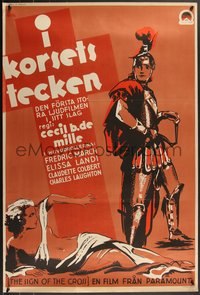 7r0243 SIGN OF THE CROSS Swedish R1945 Cecil B. DeMille, different sexy art by Aberg, ultra rare!