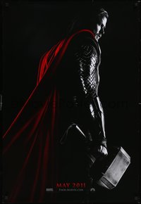 7r0618 THOR teaser DS 1sh 2011 cool image of Chris Hemsworth w/classic hammer, May!