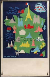 7r0180 FRENCH NATIONAL RAILROADS 26x39 French travel poster 1954 France by train, Bayle art, rare!