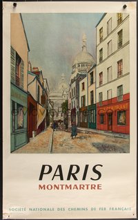 7r0181 FRENCH NATIONAL RAILROADS 24x39 French travel poster 1953 Utrillo, Montmartre, ultra rare!