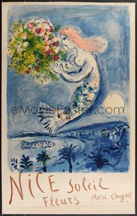 7r0184 NICE 24x39 French travel poster 1961 Marc Chagall art of the Bay of Angels, ultra rare!