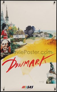 7r0187 SAS DENMARK 25x39 Danish travel poster 1992 really cool artwork of landmarks, ultra rare!