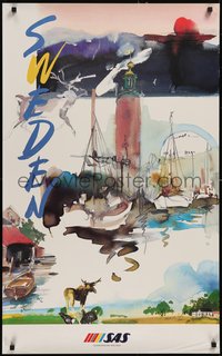 7r0189 SAS SWEDEN 25x39 Danish travel poster 1992 great art by Andre Prah, ultra rare!