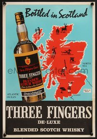 7r0760 THREE FINGERS 12x17 Irish travel poster 1954 map of Scotland and a bottle, ultra rare!