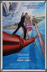 7r0635 VIEW TO A KILL style B 1sh 1985 Goozee art of Moore as Bond, Tanya Roberts & Walken!