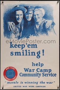 7r0008 KEEP 'EM SMILING 28x42 WWI war poster 1918 artwork of smiling personnel by Leone M. Bracker!