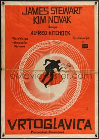 7r0101 VERTIGO Yugoslavian 20x28 1960 Alfred Hitchcock classic, wonderful art by Saul Bass, rare!