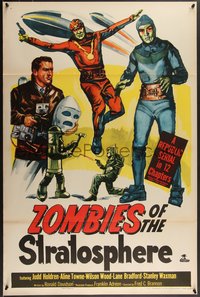 7r0645 ZOMBIES OF THE STRATOSPHERE 1sh 1952 cool art of aliens with guns including Leonard Nimoy!