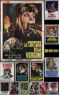 7s0082 LOT OF 15 FOLDED HORROR/SCI-FI/FANTASY ITALIAN TWO-PANELS 1960s-1980s cool movie images!