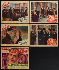 7s0511 LOT OF 5 BORIS KARLOFF MR. WONG LOBBY CARDS 1930s-1940s two different detective movies!