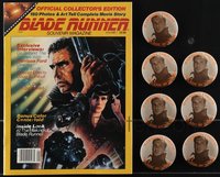 7s0869 LOT OF 1 BLADE RUNNER MAGAZINE & 7 BUTTONS 1982 official collector's edition, Harrison Ford!