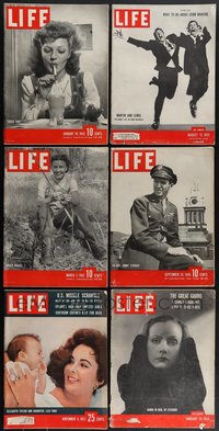 7s0584 LOT OF 6 1940S-50S LIFE MAGAZINES WITH MOVIE STAR COVERS 1940s-1950s Rita, Martin & Lewis!