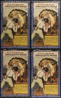 7s0010 LOT OF 4 UNFOLDED FRENCH CIRQUE ANCILLOTTI PLEGE CIRCUS POSTERS 1920s Florit lion tamer art!