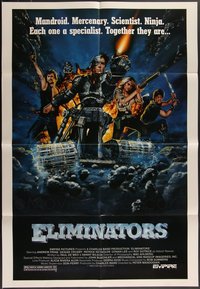 7s0258 LOT OF 17 FOLDED ELIMINATORS ONE-SHEETS 1986 Charles Band, great mandroid sci-fi art!