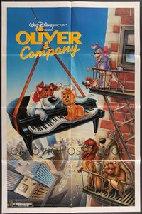 7s0282 LOT OF 10 FOLDED OLIVER & COMPANY ONE-SHEETS 1988 Walt Disney cartoon dogs & cats!