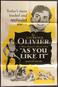 7s0186 LOT OF 50 FOLDED SINGLE-SIDED AS YOU LIKE IT R49 ONE-SHEETS R1949 Laurence Olivier, Shakespeare