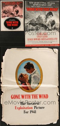 7s0104 LOT OF 3 CUT & UNCUT GONE WITH THE WIND ORIGINAL & RE-RELEASE PRESSBOOK ITEMS 1941-R1968