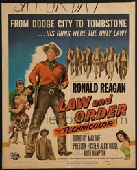 7s0129 LOT OF 9 LAW & ORDER WINDOW CARDS 1953 cowboy Ronald Reagan's guns were the only law!