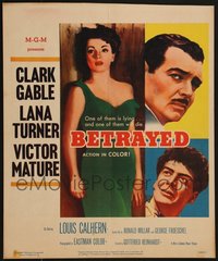 7s0108 LOT OF 42 BETRAYED WINDOW CARDS 1954 Clark Gable, sexy brunette Lana Turner, Victor Mature!