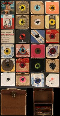 7s0840 LOT OF 35 45 RPM RECORDS IN SLEEVES WITH CARRYING CASE 1950s-1960s a variety of songs!