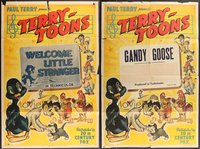 7s0333 LOT OF 2 FOLDED TERRY-TOONS STOCK ONE-SHEETS 1940 Dinky Duck & other Paul Terry cartoons!