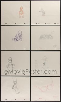 7s0622 LOT OF 8 SIMPSONS PENCIL DRAWINGS 2000s art of Homer, Marge, Mr. Burns & more!