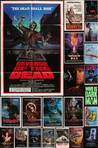 7s0207 LOT OF 34 FOLDED HORROR/SCI-FI ONE-SHEETS 1970s-1990s great images from scary movies!